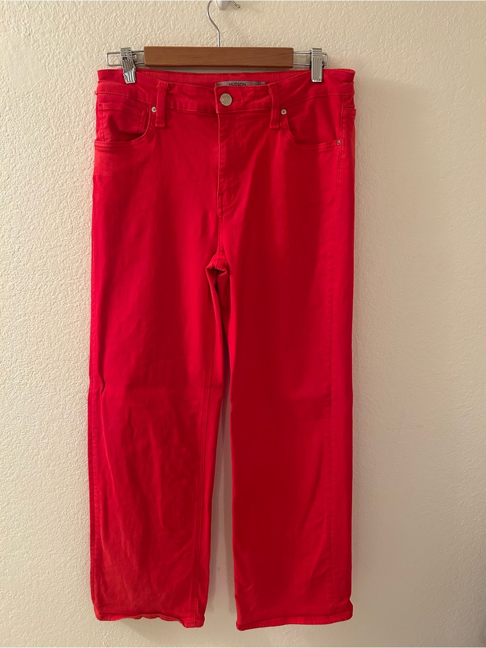 Hudson Jeans Bright Red Coated Wide-Leg Jeans